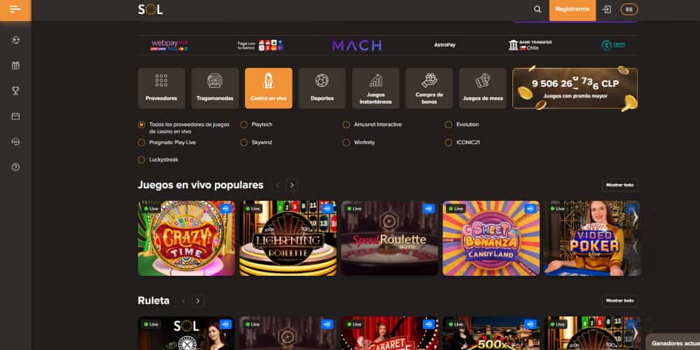 sol casino en vivo