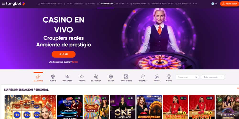 Tonybet casino en vivo
